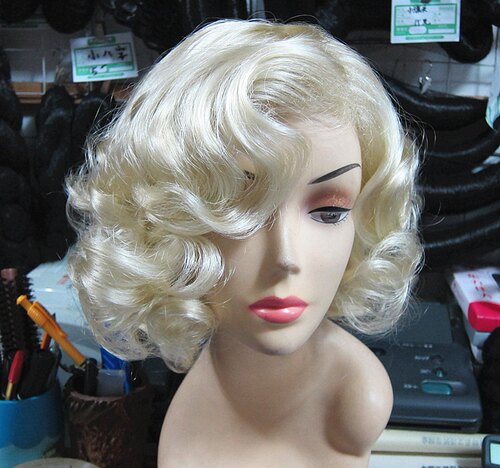 玛丽莲梦露假发 金色欧美复古斜刘海女短卷发synthetic hair wigs