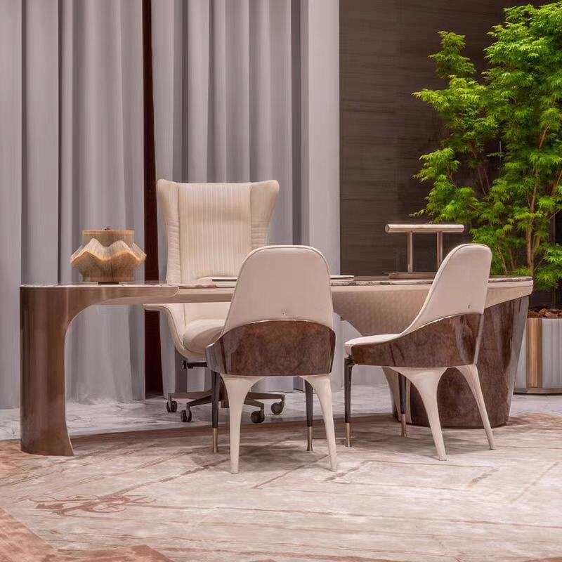 意式大理石书桌轻奢现代高端老板桌创意设计师款异形带抽屉办公桌