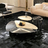 意大利茶几客厅家用大理石拼接咖啡桌轻奢高级感创意异形金属茶桌