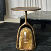 饰角几 小茶几客厅装 意式 极简金属圆形沙发边几大理石创意设计师款