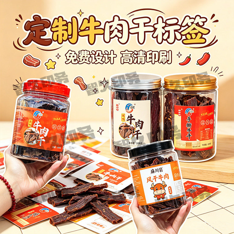 定制牛肉干不干胶标签手撕肉干猪肉脯商标大肉片酥肉条贴纸设计