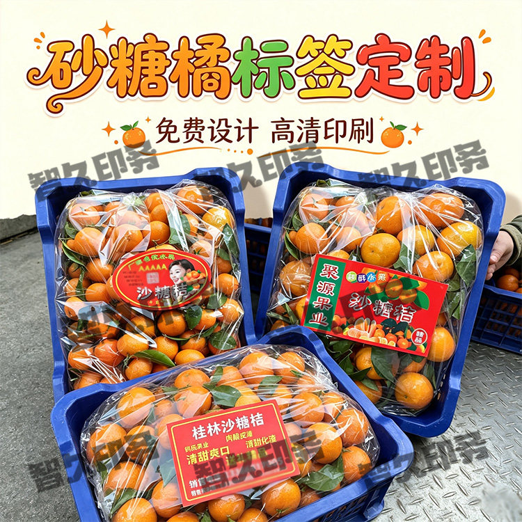 定制砂糖橘不干胶标签砂糖桔沃柑果冻橙商标皇帝柑蜜桔贴纸设计图片