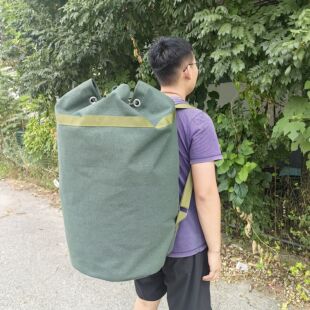 特厚老帆布双肩背包大容量耐磨行李束口袋上山核桃栗子山货采摘袋