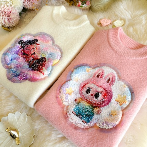 女童毛衣拉布布儿童加厚毛线衣冬女宝宝哪吒变脸亮片针织上衣洋气