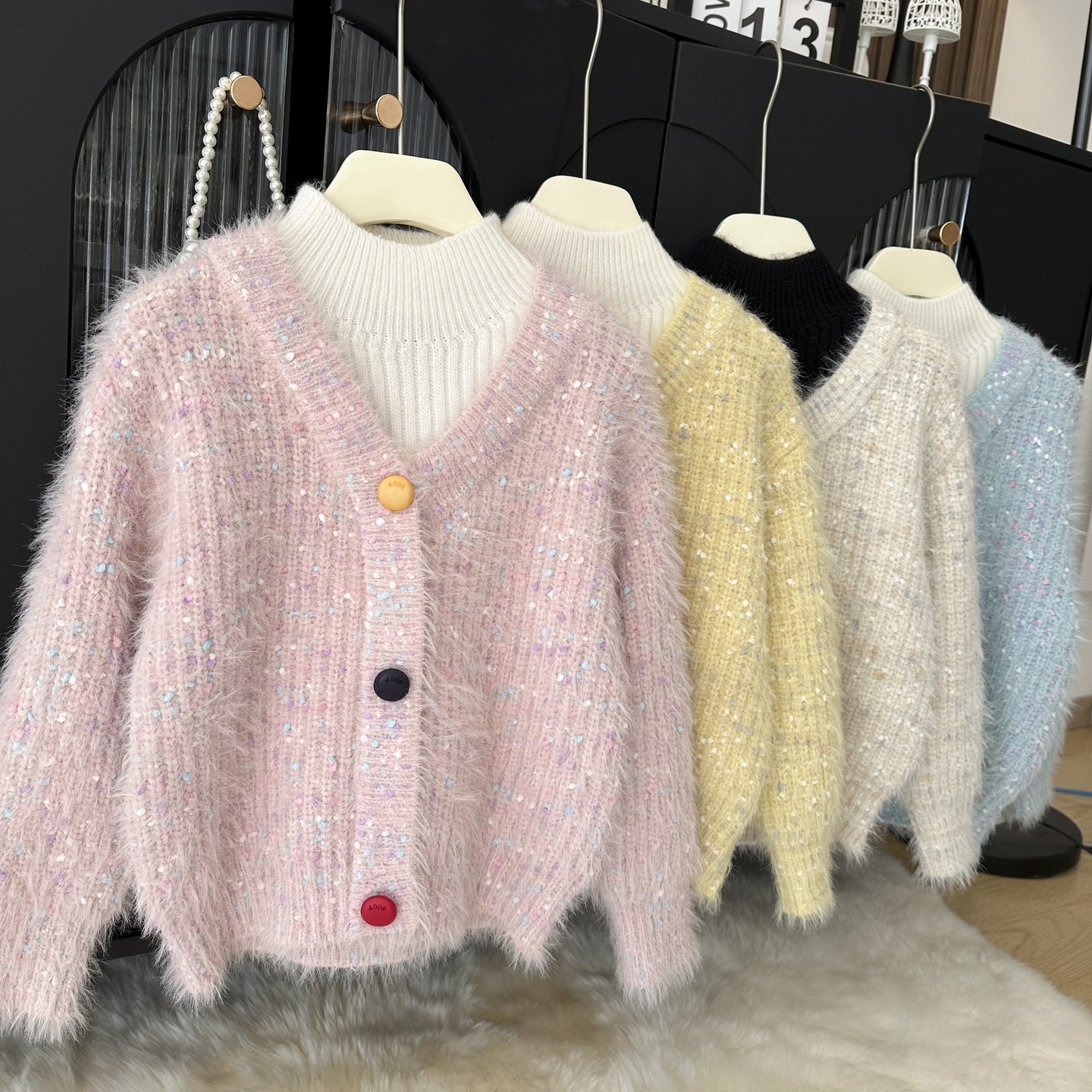 女童水貂绒毛衣加厚25冬新女宝不起球毛线衣儿童女假两件针织上衣