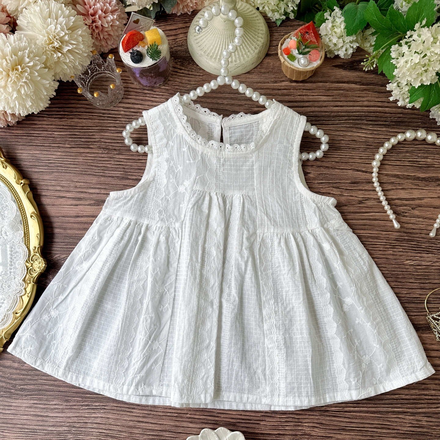 2026夏季新款女童小女孩薄款甜美凉感棉质无袖白色衬衫儿童娃娃衫