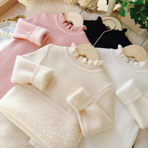女童一体绒毛衣2024冬新款童装儿童加绒打底衫加厚女宝宝针织内搭