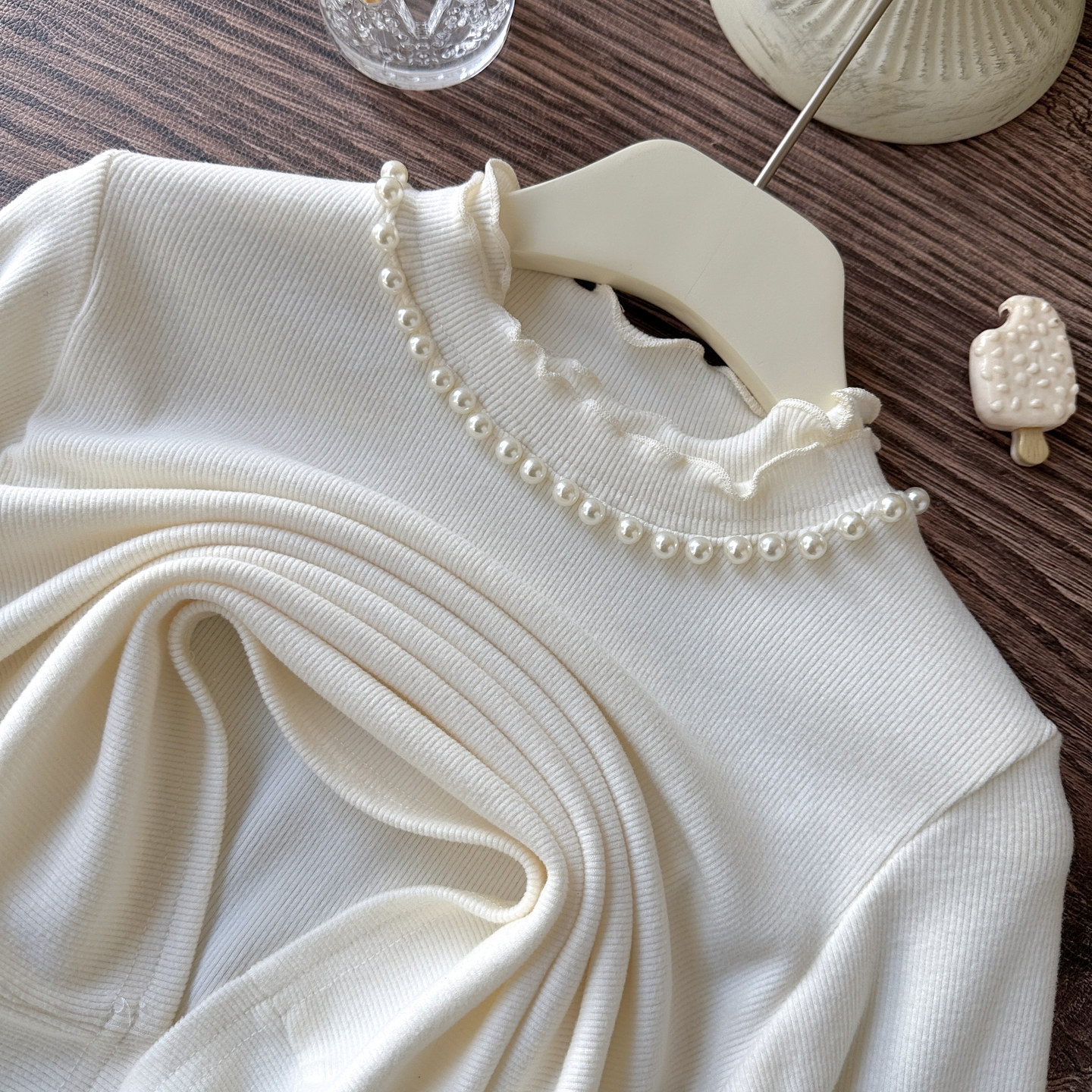 25冬女童针织打底衫洋气女宝珍珠木耳边领针织衫儿童坑条保暖内搭