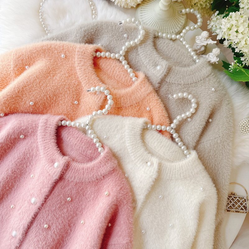 女童水貂绒毛衣开衫2025秋冬新款洋气宝宝毛毛开衫小女孩毛绒上衣