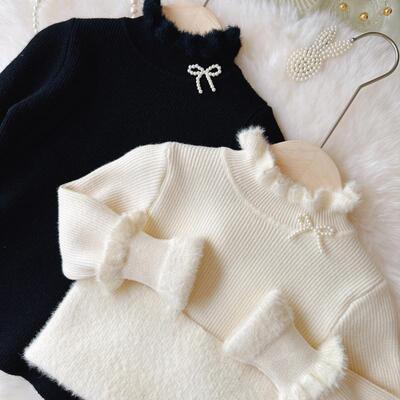 女童一体绒毛衣冬季加厚