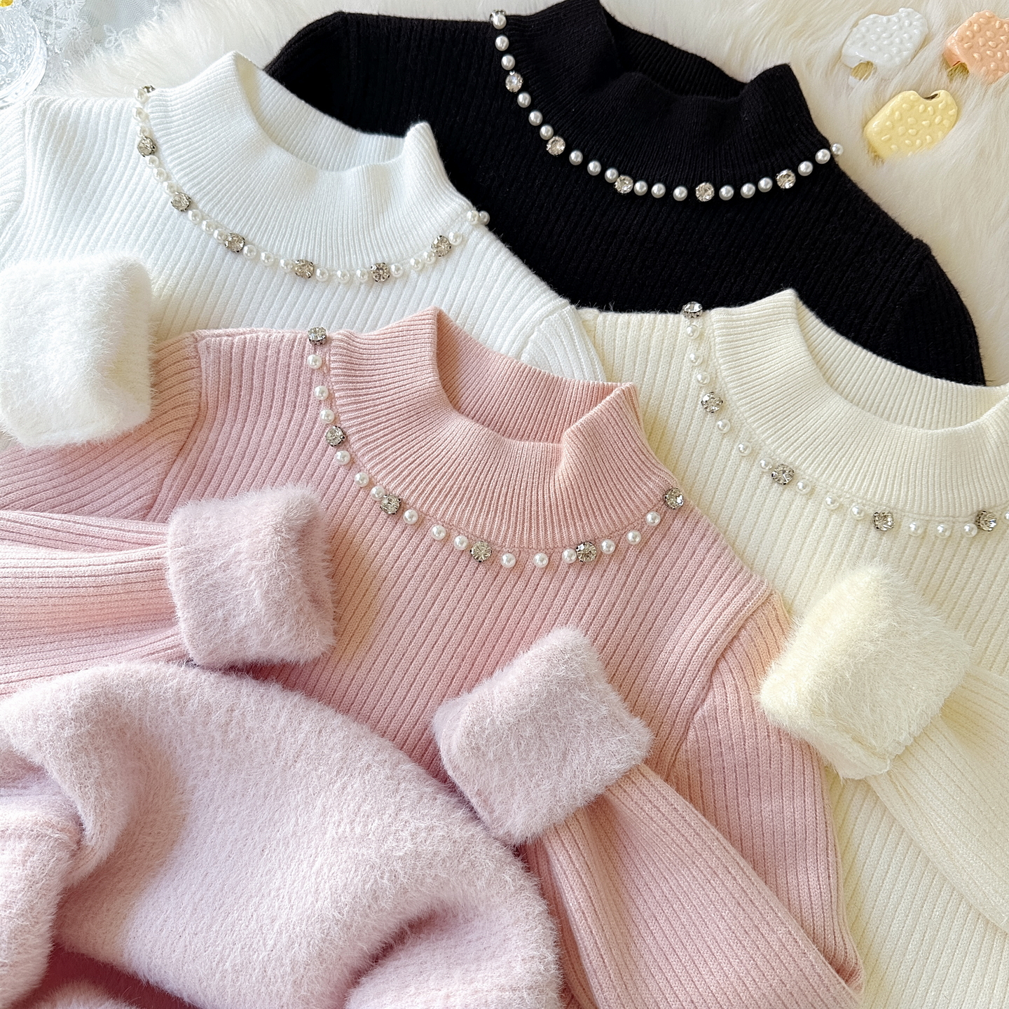 女童毛衣一体绒加厚2025冬新款女童百搭打底衫儿童纯色针织衫加绒