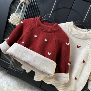2025冬装新款女童毛衣加厚秋冬儿童韩版洋气保暖爱心女孩毛线上衣