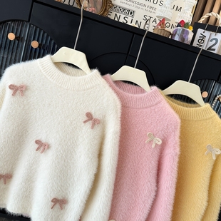 女宝毛衣水貂绒2026冬新款女童圆领针织衫小女孩毛线衣不起球上衣