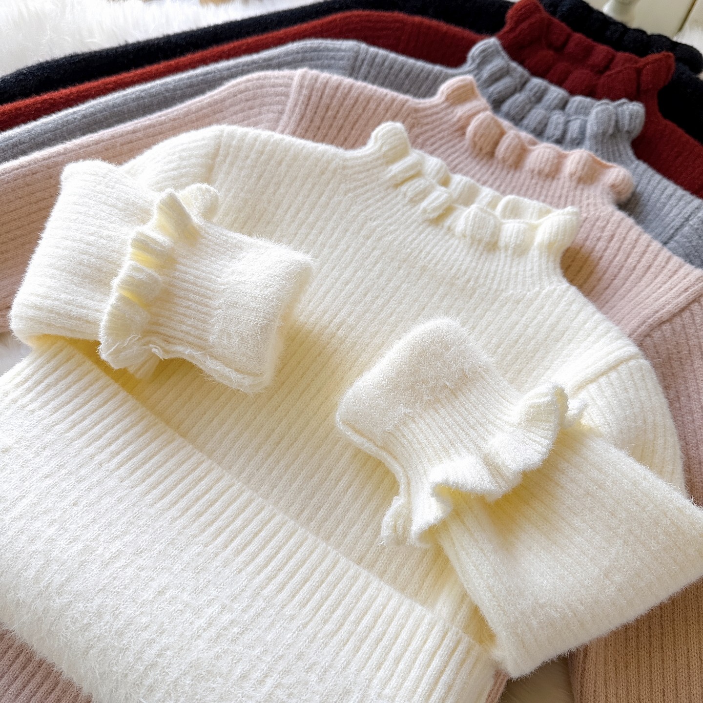 女童毛衣加绒加厚冬女宝花边领修身打底衫小女孩加百搭内搭针织衫,童装/婴儿装/亲子装,毛衣/针织衫,淘宝优惠券,粉丝福利购,淘宝优惠卷