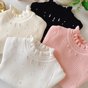 女童打底毛衣半高领春秋2026新款女童毛衣内搭洋气圆领花边领线衣