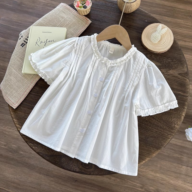 女童短袖襯衫洋氣純棉上衣娃娃衫