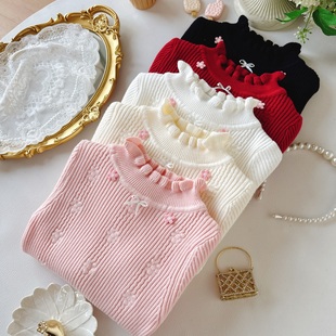 女童打底毛衣2025新款女孩毛线衣薄款花边领春秋款内搭打底衫洋气