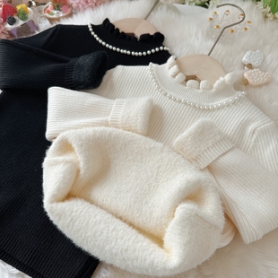 女童毛衣2025新款冬毛衣女童打底毛衣白色毛衣超好看加绒加厚内搭