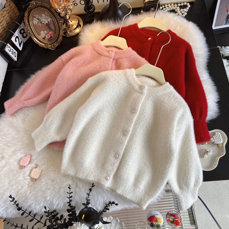 秋冬女童水貂绒不起球毛衣开衫
