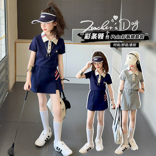 短裤 女童套装 儿童夏天中大童女孩洋气POLO衫 夏装 两件套 2025新款