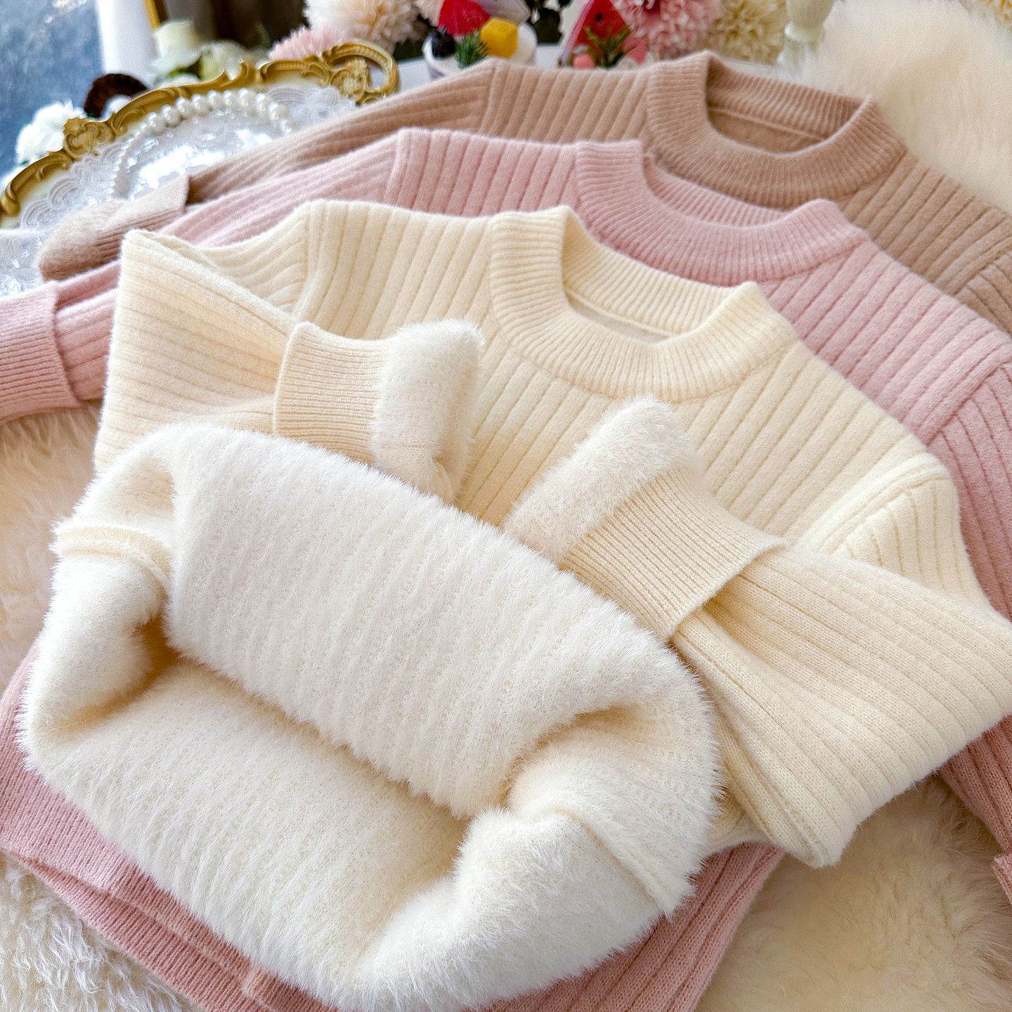 儿童一体绒毛衣圆领加厚男女孩加绒针织衫洋气百搭男童保暖毛线衣