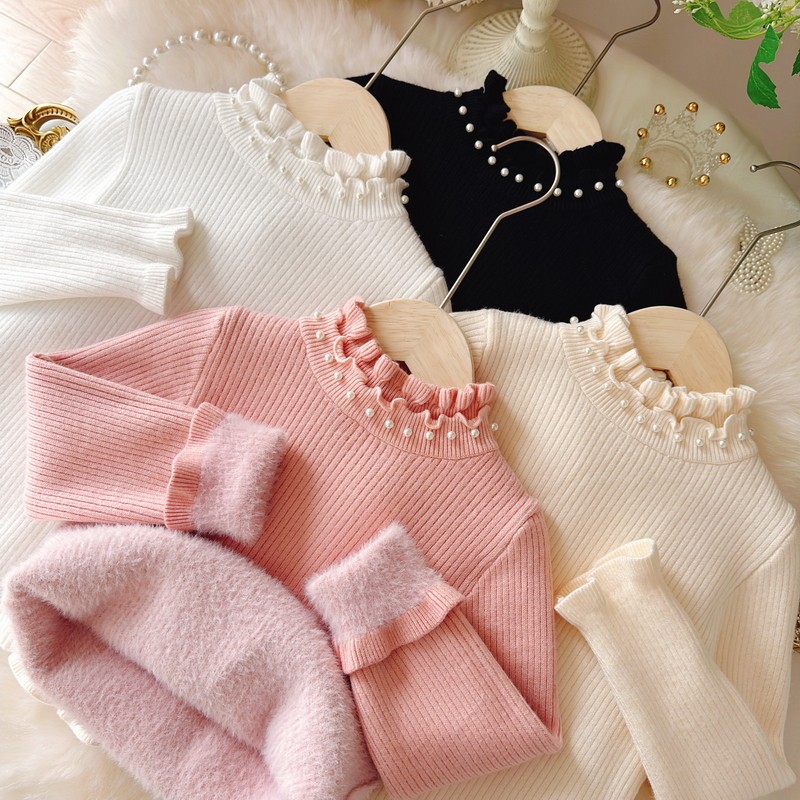 女宝宝一体绒毛衣冬百搭女童加绒内搭打底衫花边领儿童加厚针织衫,童装/婴儿装/亲子装,毛衣/针织衫,淘宝优惠券,粉丝福利购,淘宝优惠卷