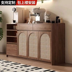 实木藤编餐边柜透气靠墙一体储物柜茶水柜收纳储物客厅置物柜定制