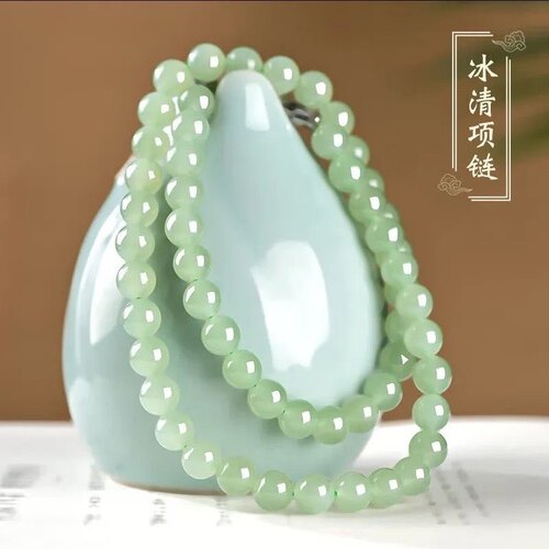 和田玉项链女款青白玉碧玉项链冰底晴水绿玉石链子送妈妈