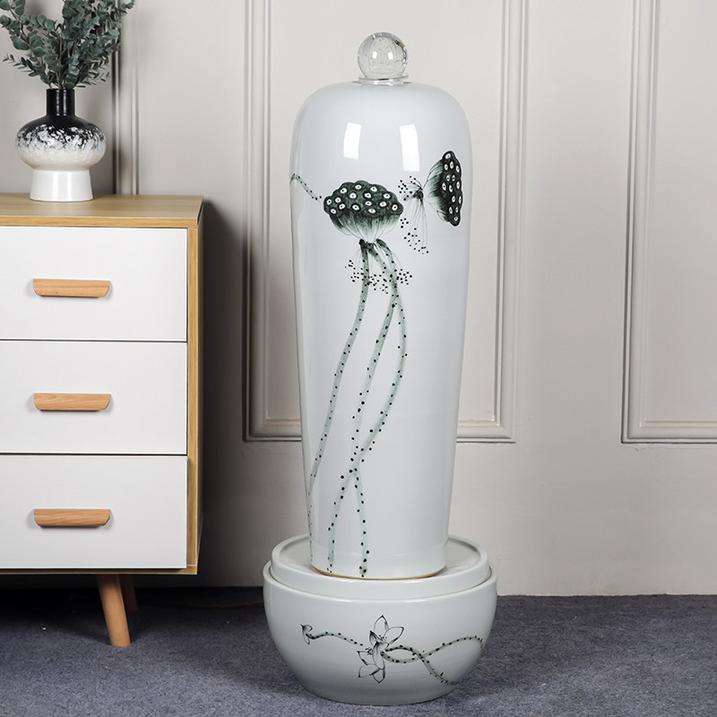 风水球陶瓷流水喷泉加湿器客厅摆件招财风水轮办公室落地开业礼品