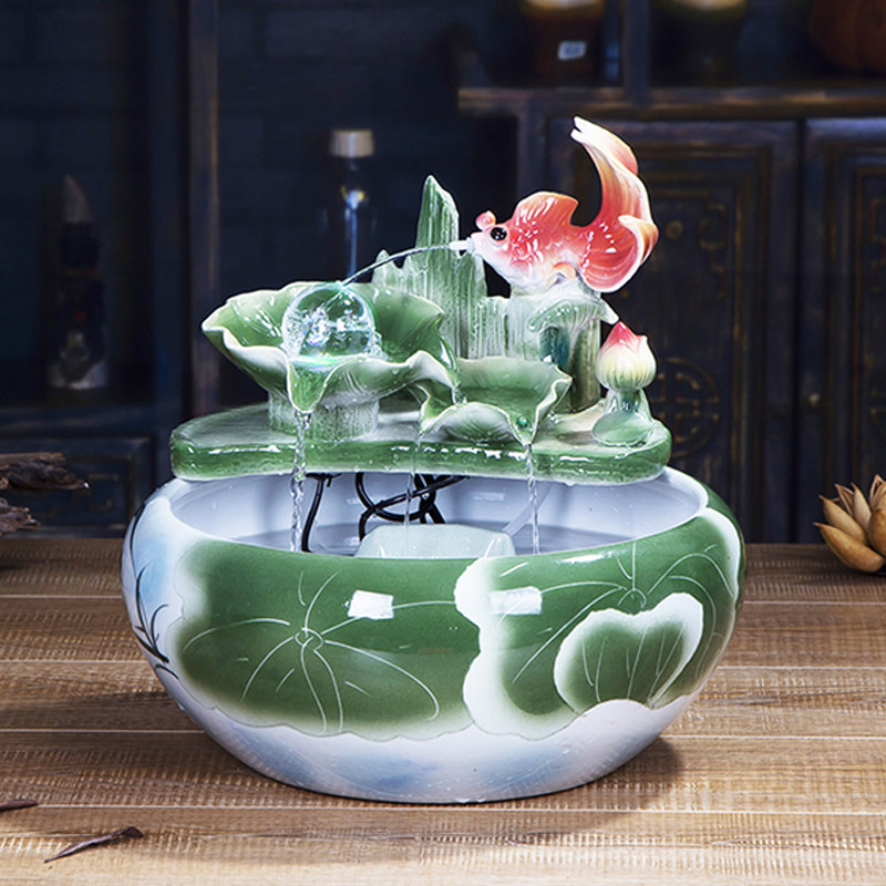 客厅风水轮球陶瓷流水喷泉摆件乔迁开业礼品加湿器招财鱼缸装饰品