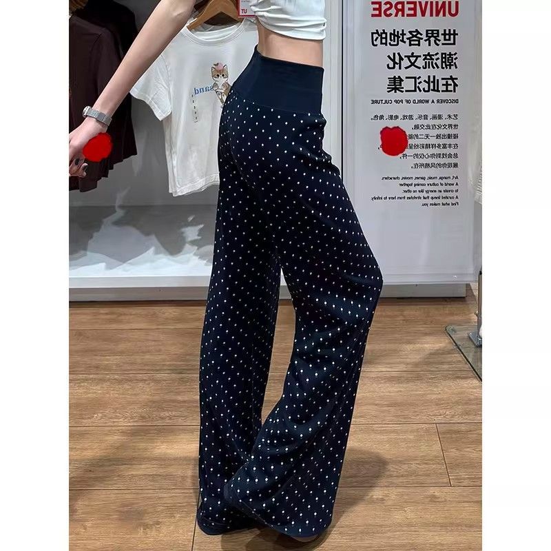 时尚波点印花垂感微喇裤女2026新款高腰显瘦百搭休闲直筒阔腿长裤