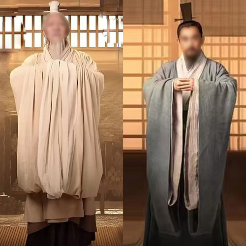 孔子孟子圣人影视古装男士服装春秋战国话剧战国袍演出服大袖藏青