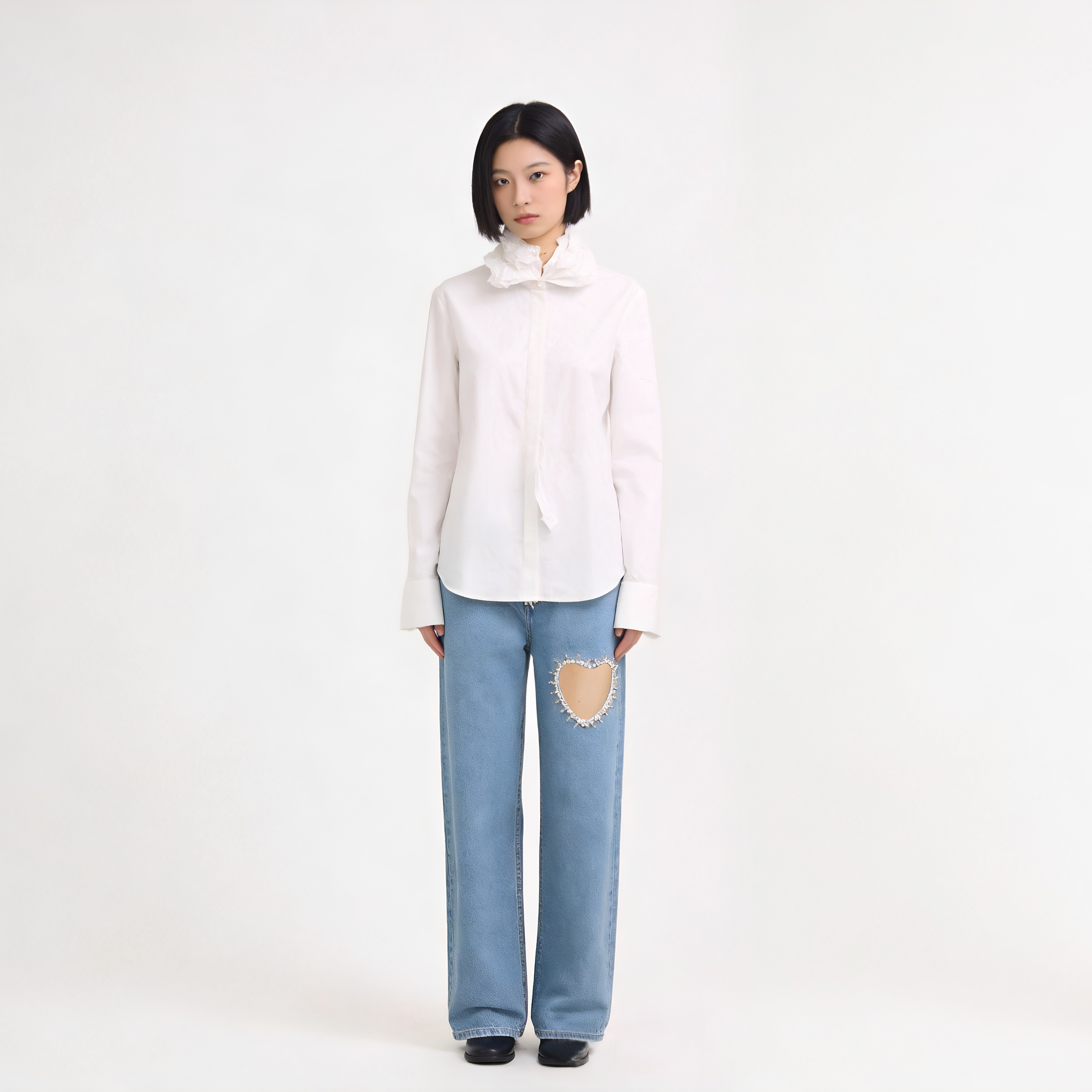 Nuee100%棉花苞领小众衬衫女