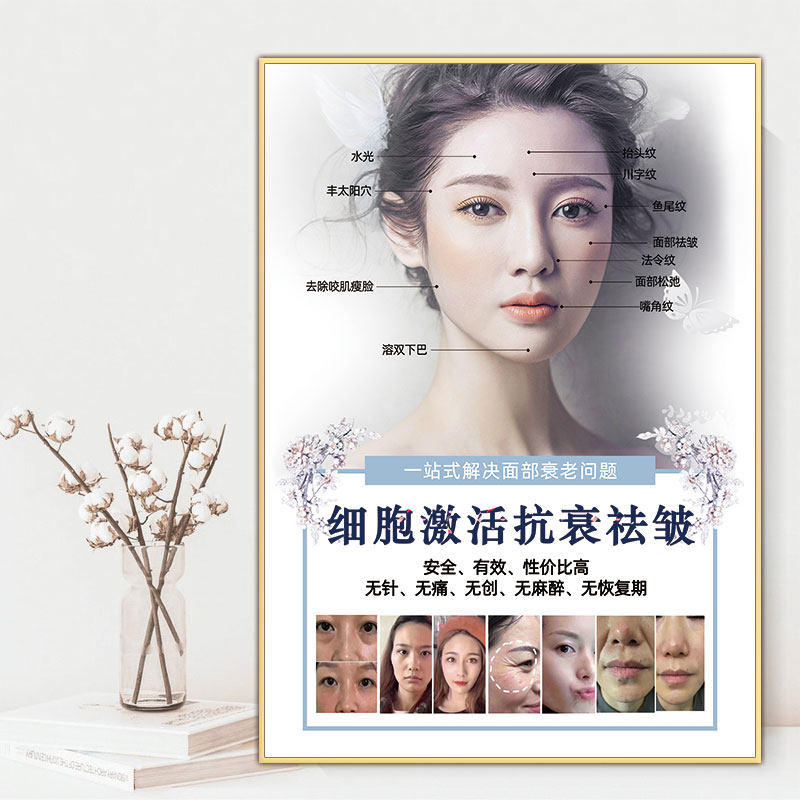 细胞激活抗衰祛皱海报挂画图美容院微整形宣传活动kt板相框装饰画