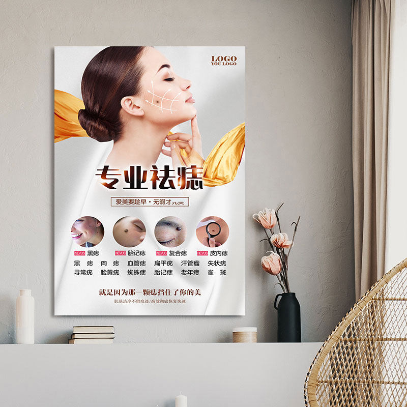 点痣广告图男女面痣图植物古方挂画美容院装饰画面部祛痣点痣海报