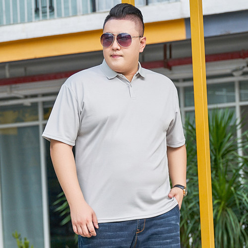 肥胖男装胖子翻领冰丝短袖t恤 加肥加大码肥佬纯色半袖polo衫男潮