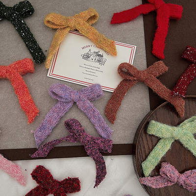 贝影圣诞针织丝带蝴蝶结装饰配件