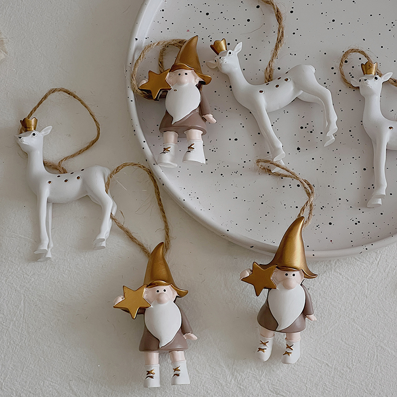 贝影 圣诞节韩系树脂小鹿星星老人圣诞树挂件礼盒装饰配件氛围diy