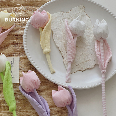 贝影韩系ins风布艺郁金香纯色仿真花鲜花花束针织花配件diy装饰花