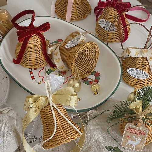 贝影圣诞藤编铃铛挂件圣诞树装饰