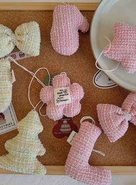 贝影 圣诞韩系浅色加棉挂件蝴蝶结圣诞树挂件车挂diy手工装饰花艺