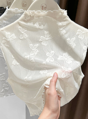 花边领蕾丝假领子百搭女高档木耳边无袖背心修身网纱高领打底衫秋