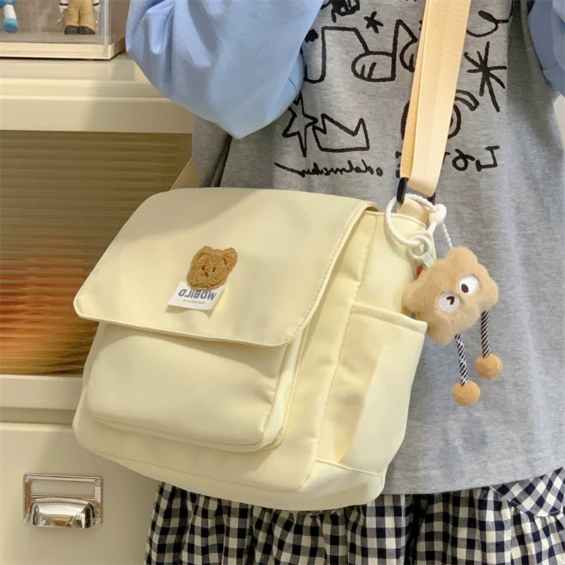 帆布包斜挎包女学生白色初中生女孩外出补课包女生轻便新款补习包