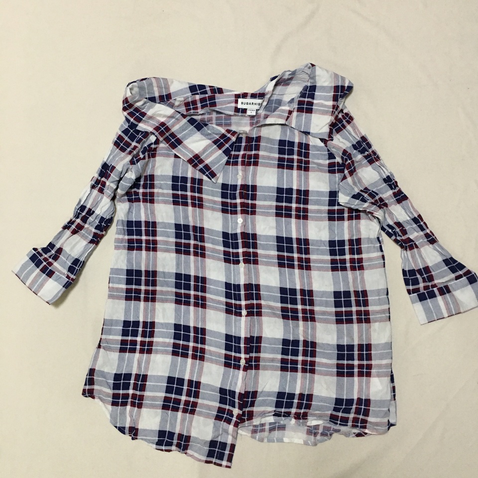 外贸原单 原创设计感 人造棉大领口不对称不规则设计感衬衫衬衣