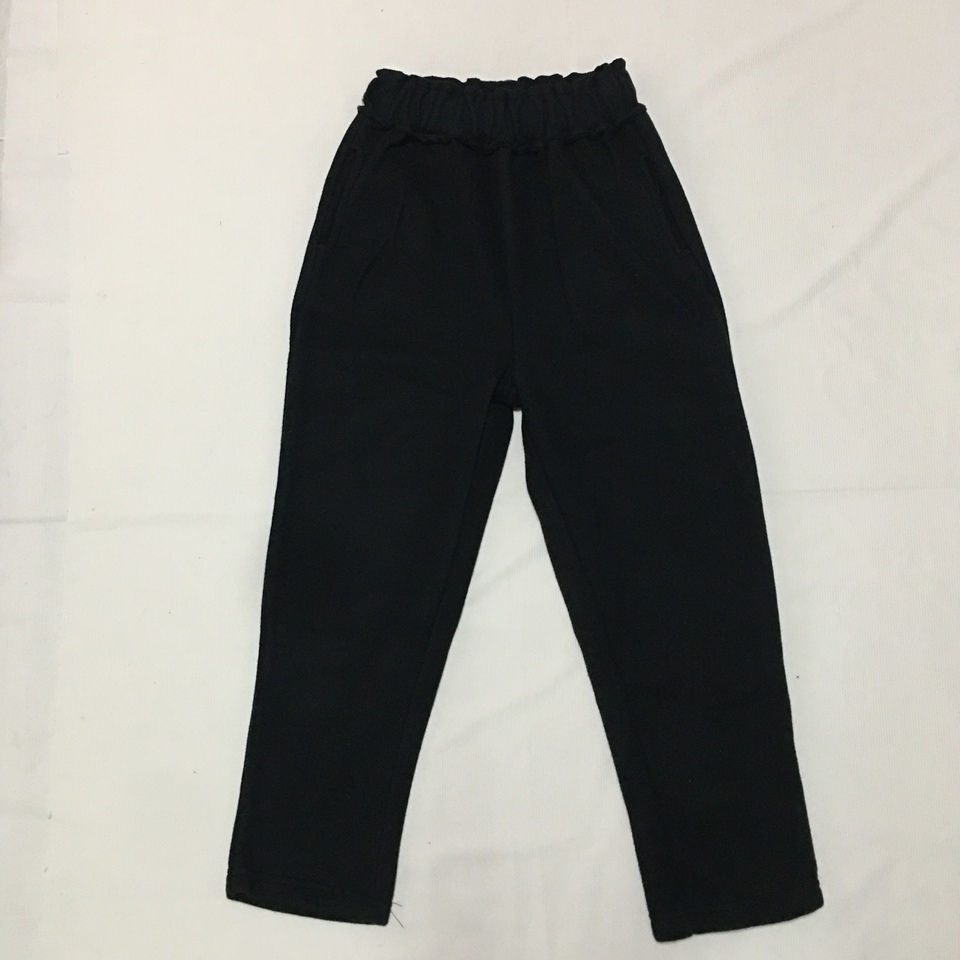 样衣无标 黑色薄绒抓绒松紧腰铅笔小脚裤居家裤九分裤 小码 大童