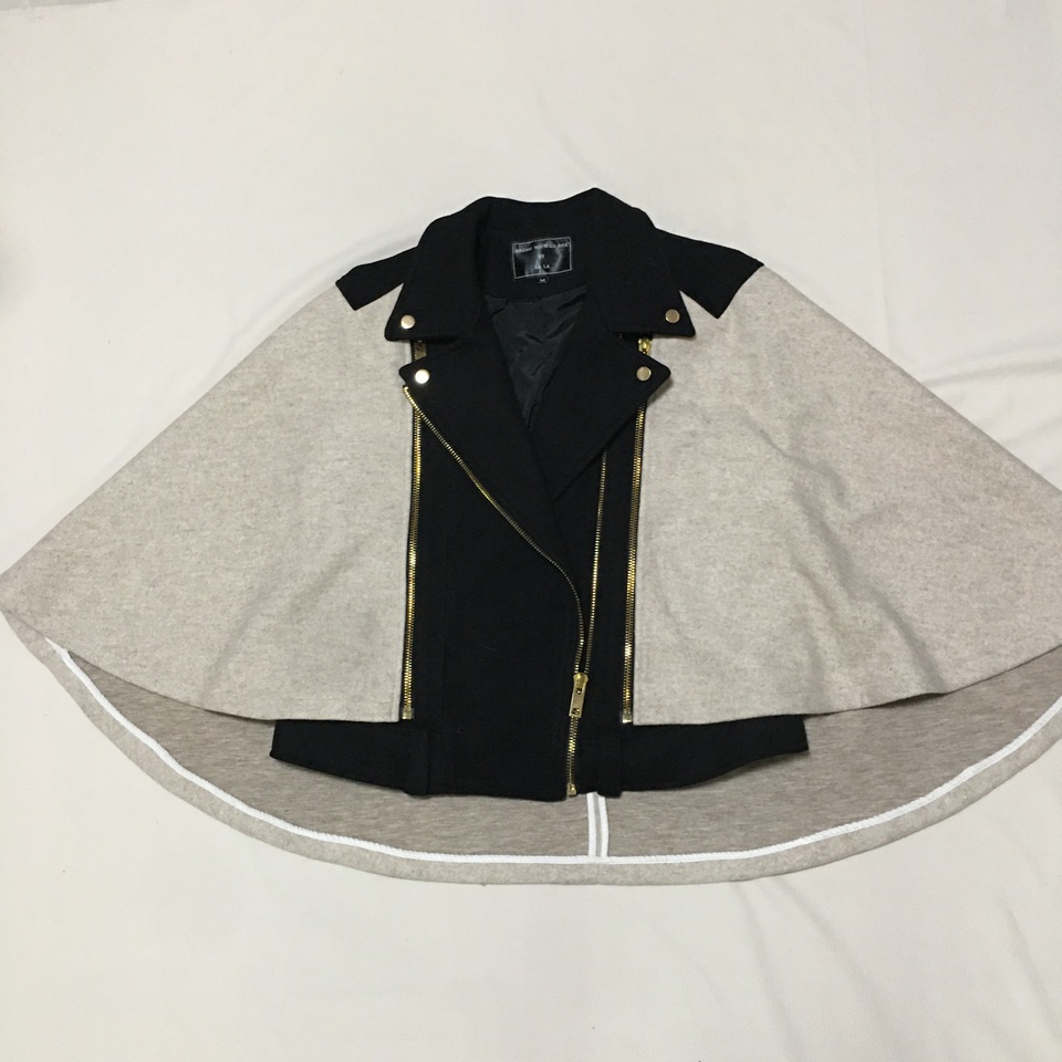 外贸样衣 撞色毛呢甜酷机车斗篷马甲两穿可拆卸