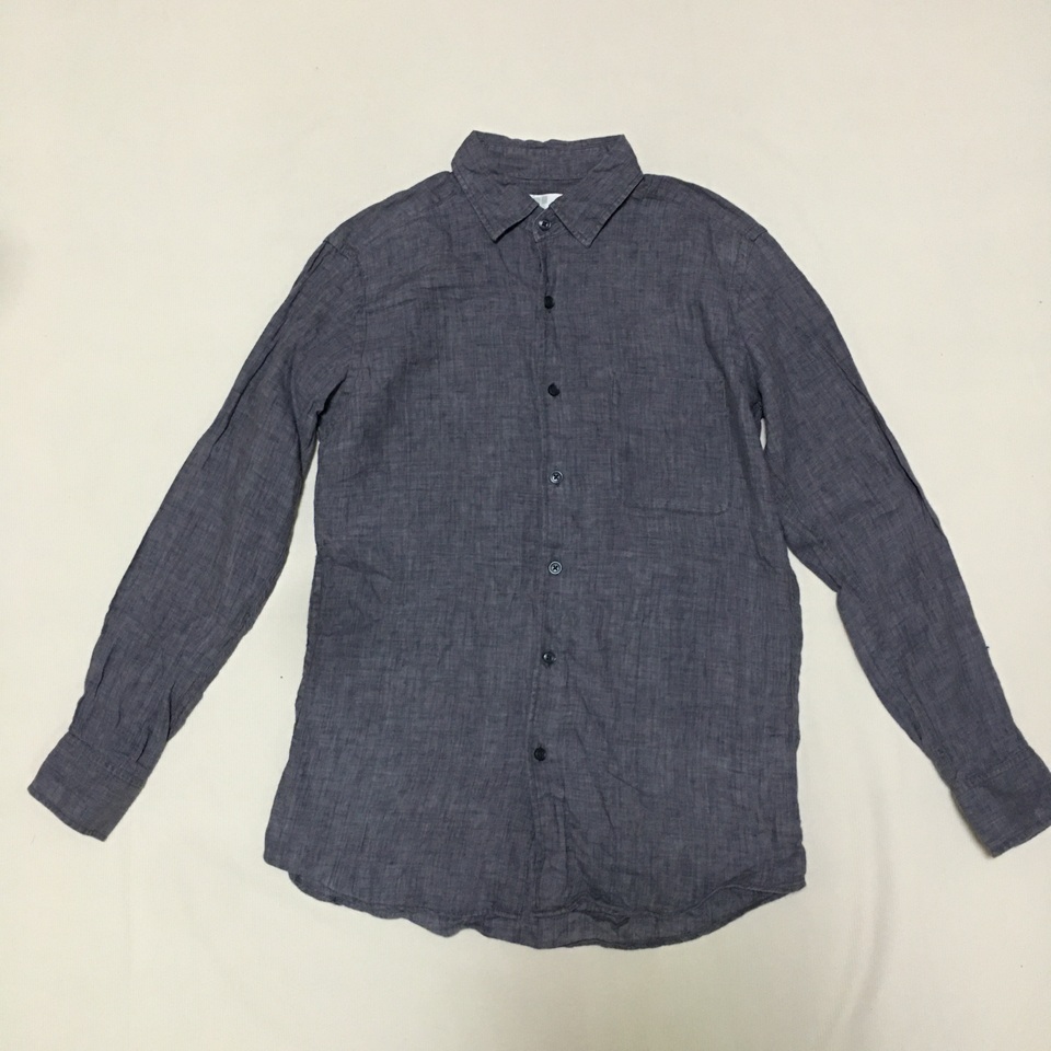 百分百亚麻 长袖灰色简约经典百搭衬衫衬衣