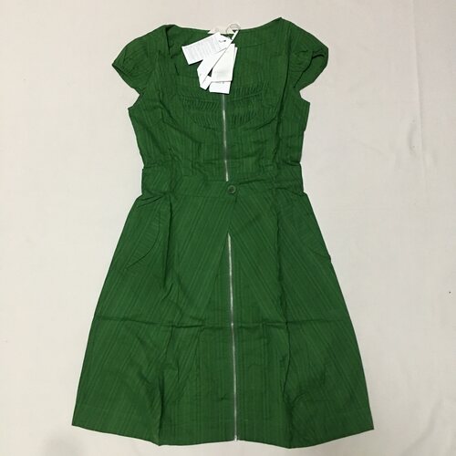 源388 百分百纯棉绿色收腰打褶连衣裙 甜美可爱减龄复古Y2K 小码