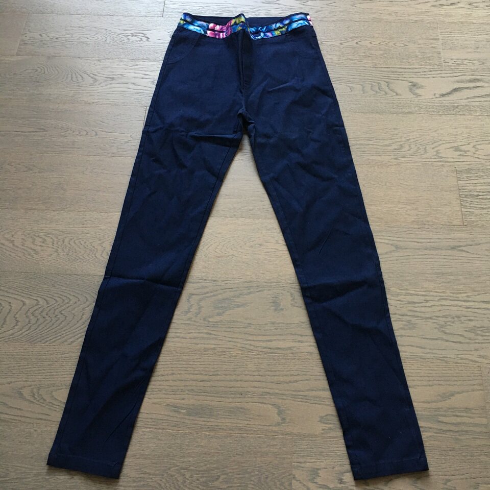 专柜品牌样衣无标 花边深蓝色微弹力铅笔小脚裤贴身Legging 小码
