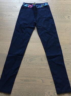 专柜品牌样衣无标 花边深蓝色微弹力铅笔小脚裤贴身Legging 小码